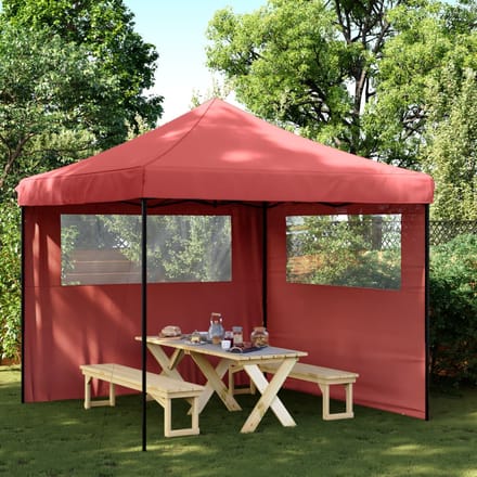 vidaXL - Partytent - inklapbaar - pop-up - met - 2 - zijwanden - bordeauxrood