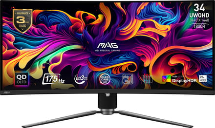 MSI MAG 341CQPDE QD-OLED Gaming monitor Energielabel G (A - G) 86.9 cm (34.2 inch) 3440 x 1440 Pixel 16:9 0.03 ms HDMI, DisplayPort, Hoofdtelefoonaansluiting,
