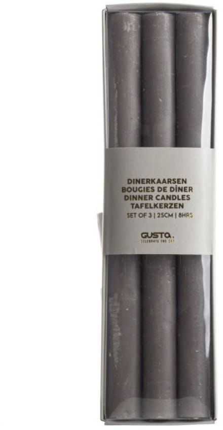 Gusta Dinerkaarsen Gentle set-van-3 grijs 7x2x25cm