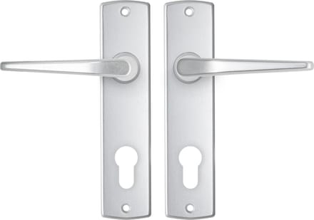 AXA Binnendeurbeslag set (Curve) Aluminium: Kruk (model Duim) op schild met cilindergat PC72