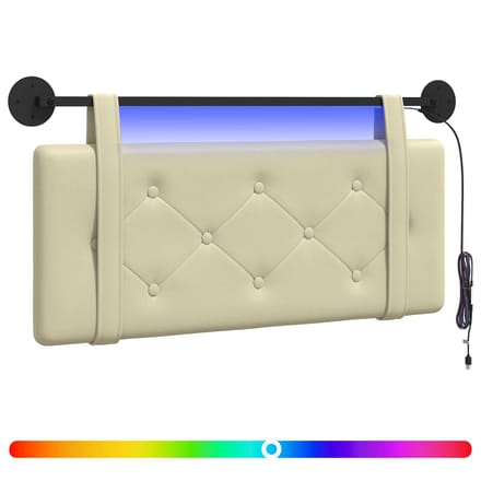 vidaXL - Hangend - hoofdbord - Met - LED-verlichting - Crèmekleurig - Kunstleer