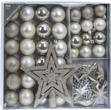 H&S Collection Kerstballen met slingers en piek - 44st - kunststof - wit - 4-5 cm