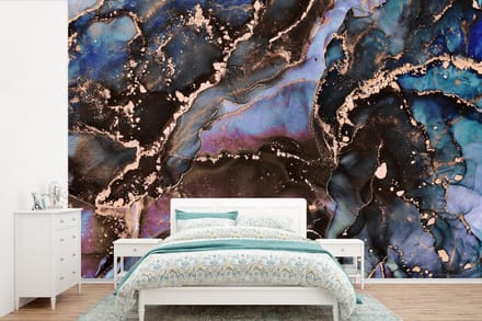 Behang - Fotobehang Marmer - Goud - Rosé - Breedte 450 cm x hoogte 300 cm