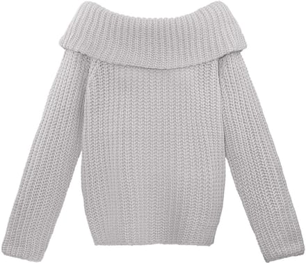 Elegante Off-Shoulder Trui van Gerecycled Polyester - Grijs - Maat L/XL