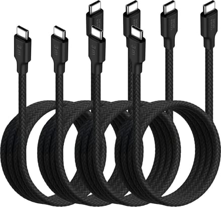 Voordeelbundel usb C kabels 3 meter - Usb C naar usb C - Lang - 4 stuks - Zwart
