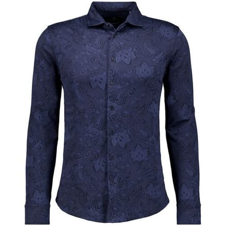 Ragman Overhemd Subtle Jacquard Paisley Pattern Soft Knit Marine / male