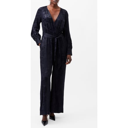 French Connection Arya Satin Jacquard Jumpsuit Marine Taglia: 10 | Tute Outlet | Donna