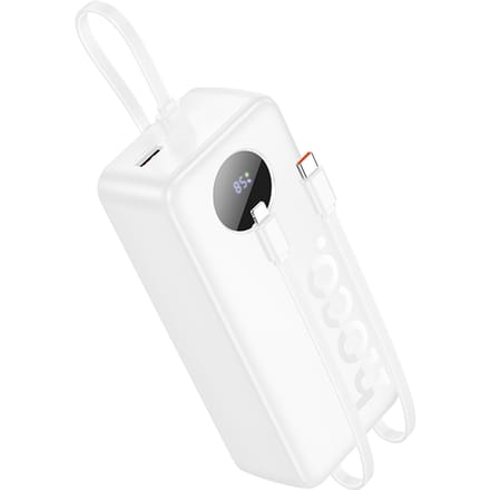 Hoco J132 Supercharge Powerbank met 3 geïntegreerde kabels - Wit - 30.000mAh