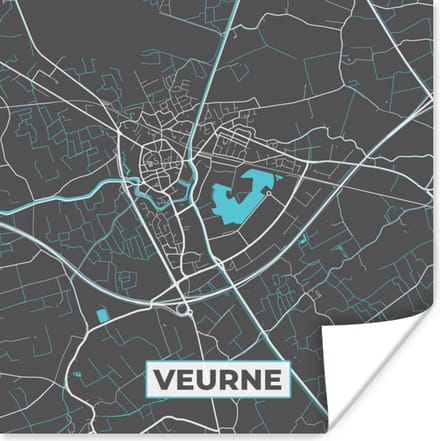 Poster Stadskaart – Grijs - Kaart – Veurne – België – Plattegrond - 75x75 cm