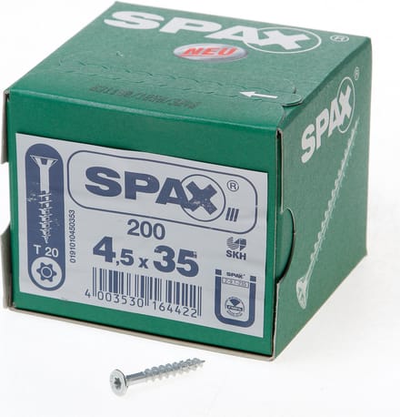 Spax - Spaanplaatschroeven - Torx 20 Platkop - 4,5 x 35mm - Deeldraad - WIROX (200 stuks)