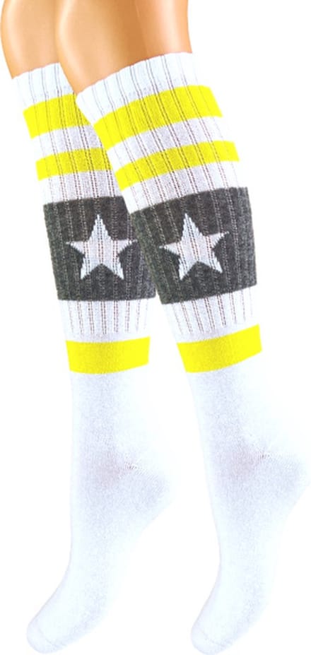 Kniekousen - Sportlook - Ster - Wit/Geel - Maat 23-26