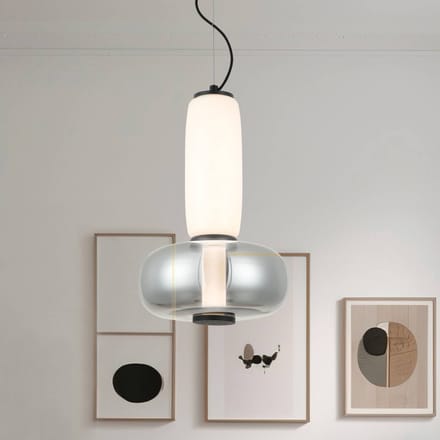 Viokef LED hanglamp Avery, rookgrijs/wit, Ø 32 cm, glas