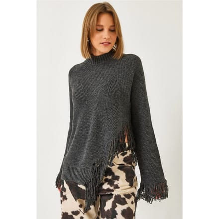 Getextureerde Franje Crew Neck Trui