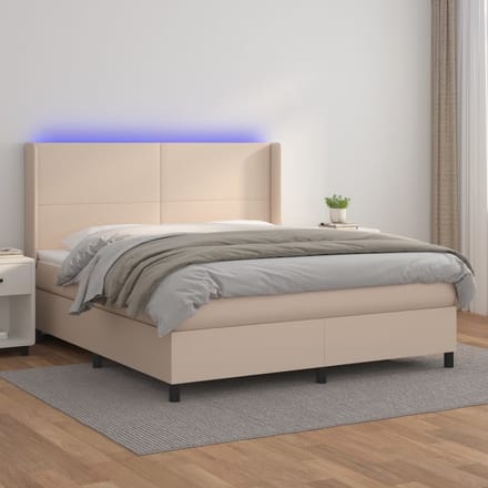 vidaXL - Boxspring - met - matras - en - LED - kunstleer - cappuccinokleur - 180x200cm