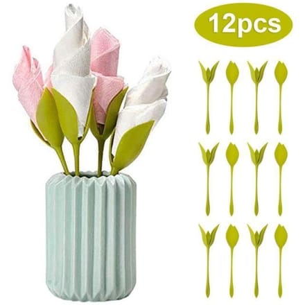 Supports de serviette - ABS - 12 pcs - Tiges vertes - Fleurs - Décoration de table vert