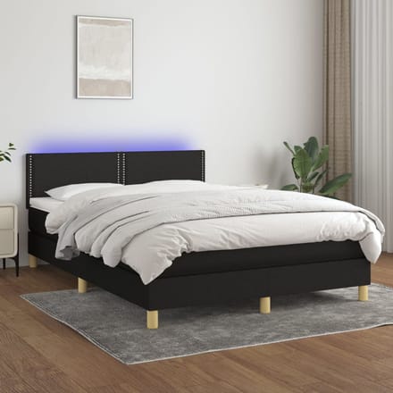 vidaXL - Boxspring - met - matras - en - LED - stof - zwart - 140x190 - cm