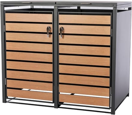 White-Label® Kliko Ombouw - Containerberging - Kast Dubbel -Grijs met bruin