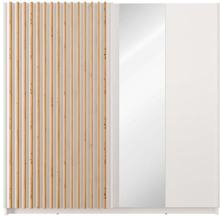 Vente-unique Kast met 2 schuifdeuren - Met spiegel - L200 cm - Wit en naturel - TINDANIA
