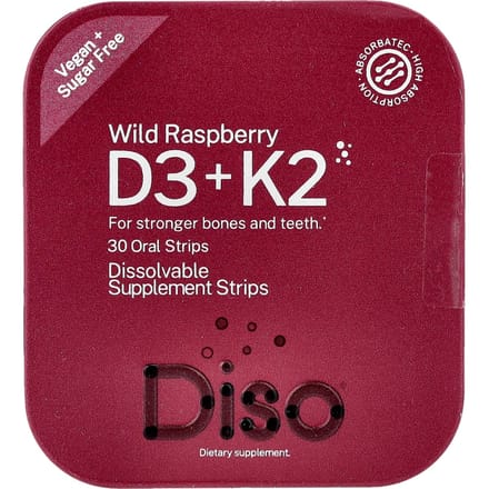 Diso, Vitamine D3 + K2, Framboise Sauvage, Bandes Orales, 30