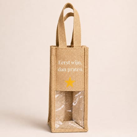 Jute Wijntas - Eerst wijn, dan praten - Wijn Cadeau - Herbruikbaar