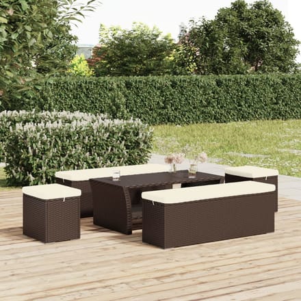 vidaXL - Hockers - met - kussens - 2 - st - 40x30x40 - cm - poly - rattan - bruin