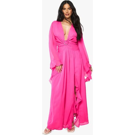 boohoo Dames Chiffon Cut-Out Maxi Jurk | Bright Pink | Maat: 8