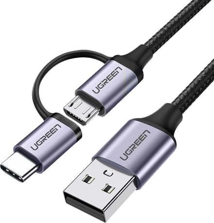 Ugreen - kabel - 2in1 USB - micro USB / USB Type C 1m 2.4A zwart - (30875)