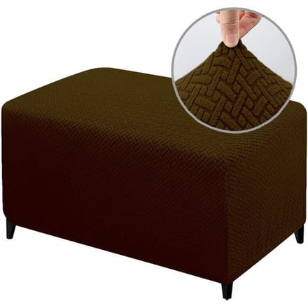 Housse Pouf Rectangulaire Jacquard 4 Tailles Stretch Durable Repose-pieds Banc Tabouret Housse Lavable Protecteur de Meuble Housse de Tabouret Medium café foncé