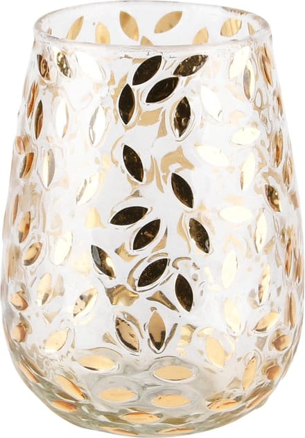 Dekoratief | Theelichthouder 'Golden Leaf', glas, 9x9x12cm | A248441