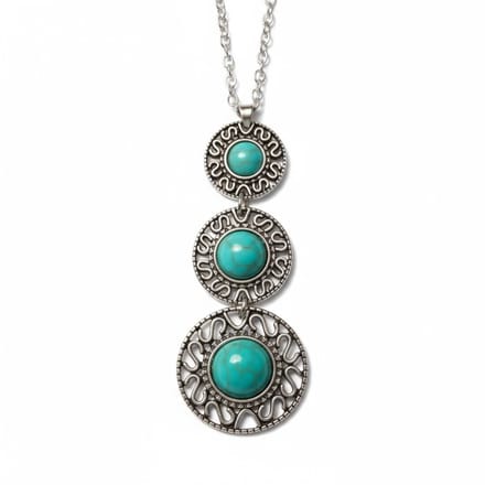 Boho sieraden halsketting - Gemarmerde turquoise stenen -Antiek zilver