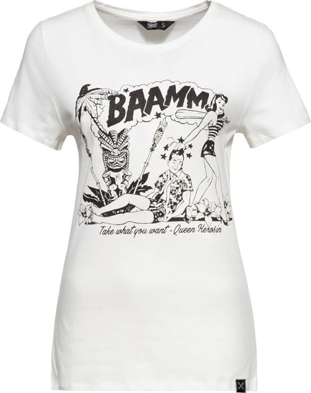 Queen Kerosin dames T-shirt met 'Bammm'-print, off-whiteite