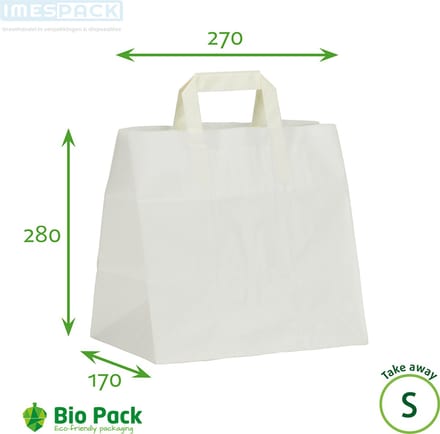 Draagtas papier - 50stuk - Middel - Wit - Kraft - 27+17x28cm - IMES