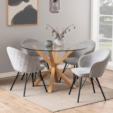 Giga Living Eettafel Harrie - Rond Glas/Naturel - Ø119x75,5cm