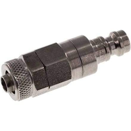 RVS DN 5 Luchtkoppeling Insteeknippel 6x8 mm Push-On Double Shut-Off - CLP5-N-S-SV-6