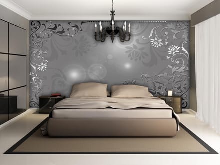 Floral Pattern Black White Grey Photo Wallcovering