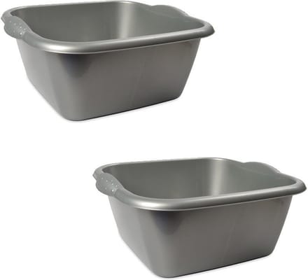 Hega Hogar Afwasteil - 2x - rechthoek - zilver - 6L - 28 x 25 x 13 cm - afwasbak