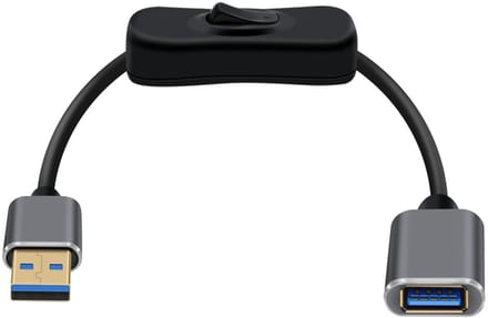 USB 3.0 Verlengkabel met Schakelaar - Male A naar Female Interface, 5Gbps Dataoverdracht voor Telefoon en SSD, 0.3m Lang, Zwart