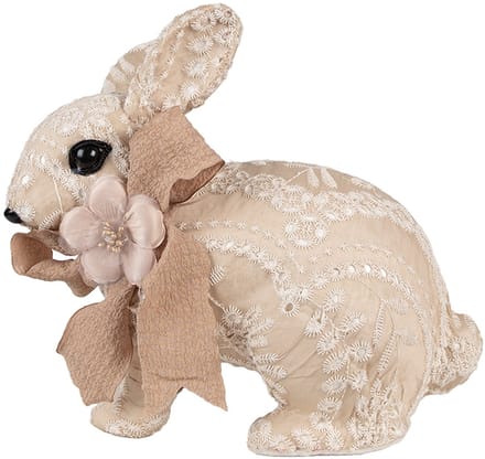 Clayre & Eef Decoratie Beeld Konijn 26x15x23 cm Beige Textiel