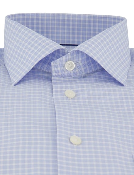 Eton shirt lichtblauw ruit wit classic fit met borstzak