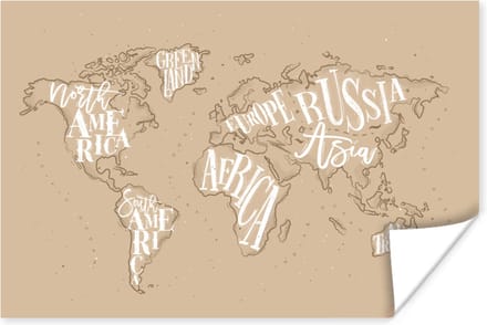 Wanddecoratie - Wereldkaart - Letters - Wit - 60x40 cm - Poster
