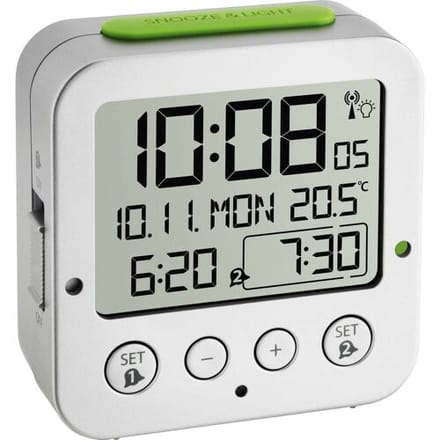 TFA Dostmann 60.2528.54 Wekker Zendergestuurd Zilver Alarmtijden: 2