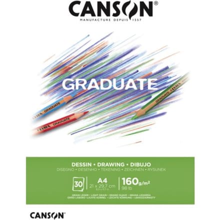 Tekenpapier canson graduate drawing 30vel 160gr a4 Helderwit