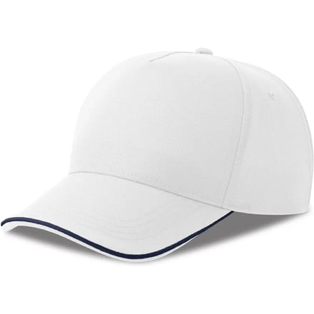 Atlantis Headwear Recy Five Piping Cap AT129 - white/navy - One size