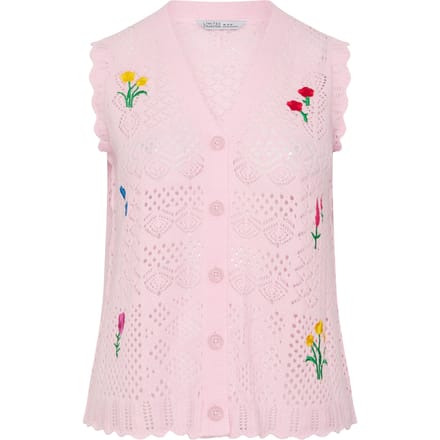 Limited Collection Roze Gebreid Gilet Met Bloemen Size 66-68