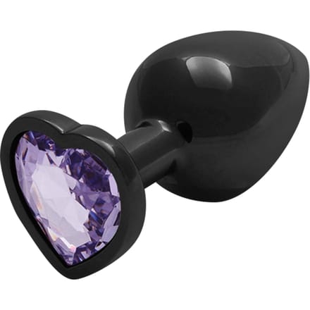 Shots - Ouch! OU812GUN - Heart Gem Butt Plug - Medium - Gunmetal / Amethyst Purple