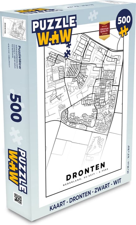 Puzzel Kaart - Dronten - Zwart - Wit - Legpuzzel - Puzzel 500 stukjes