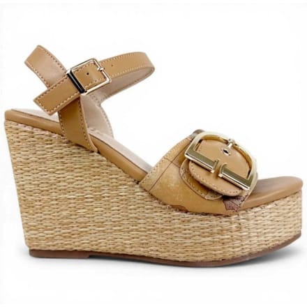 Alviero Martini Eerste Klasse Sandal Zeppa H100 Women's Walnut Size 35 in Geo Classic Stof