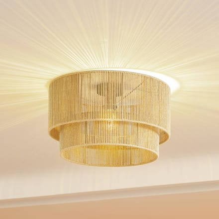 Lindby - plafondlamp - 1licht - Papier, ijzer - H: 27 cm - E27 - beige natuur, zwart