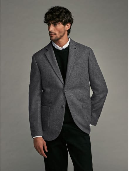 Next - Heren - Normale Pasvorm - Blazer met visgraatmotief en hoog wolgehalte - Grijs