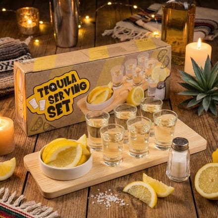 Allecto - Tequila serveerset - 9-delige set - Houten dienblad - Met